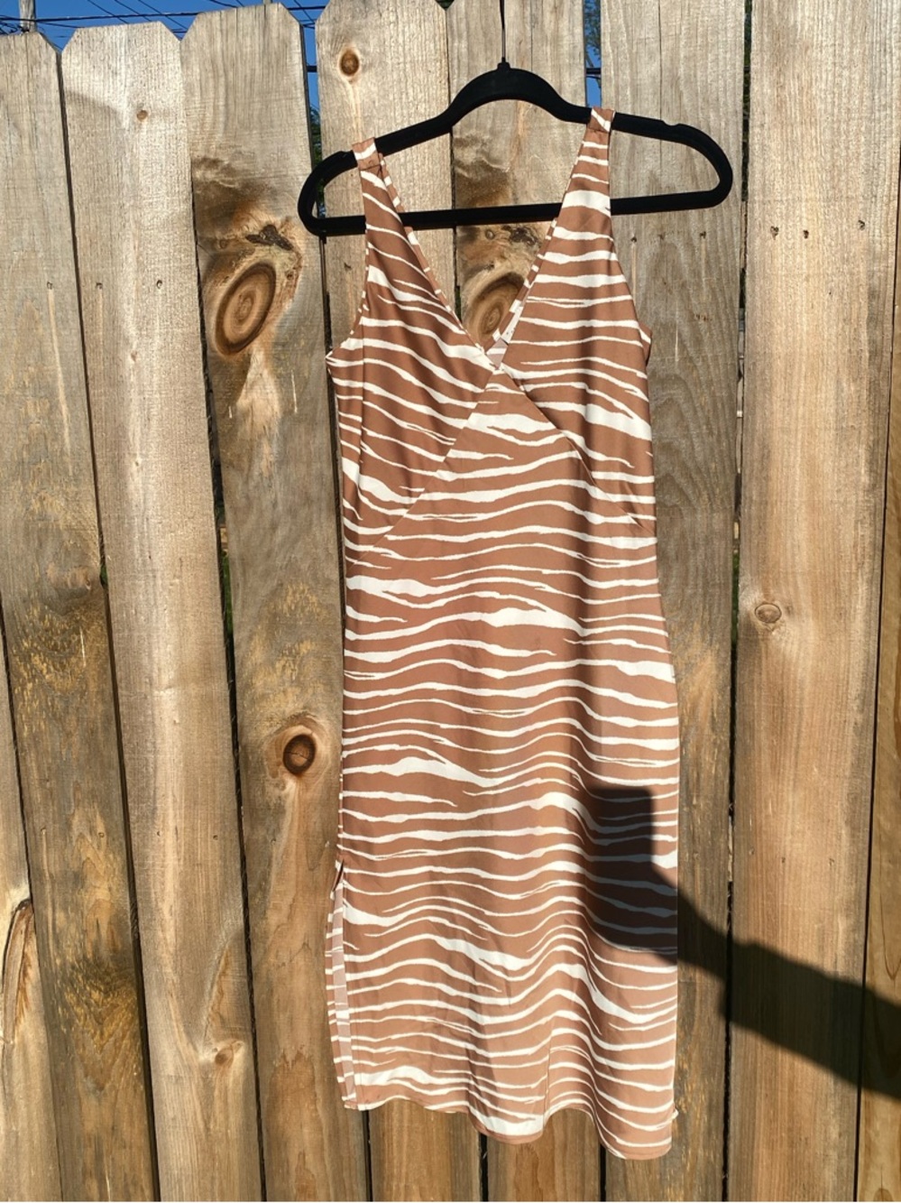 A NEW DAY NWOT Neutral Zebra-Stripe Slip Dress - Beige & White MIDI SUMMER XS